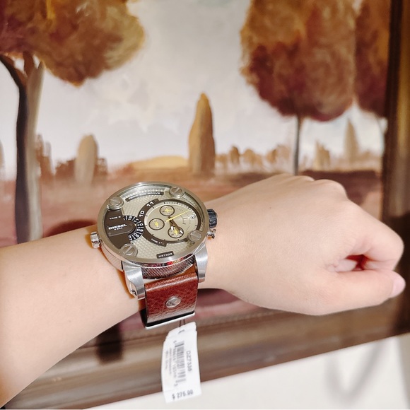 DIESEL Little Daddy Grey Dial Brown Leather Men's Watch DZ7335 - Picture 6 of 9